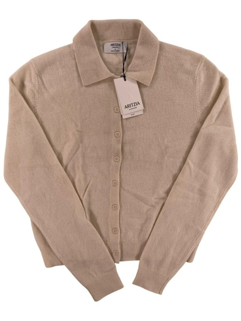 Aritzia Cashmere Foundation Button-Up Cardigan Seaside Cream Women's Size S NEW